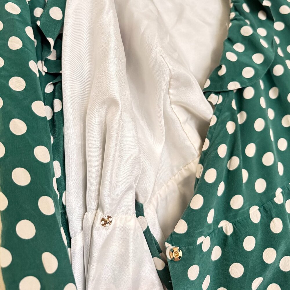 kate spade Green and White Polka Dot Long Sleeve Wrap Dress - Picture 7 of 11